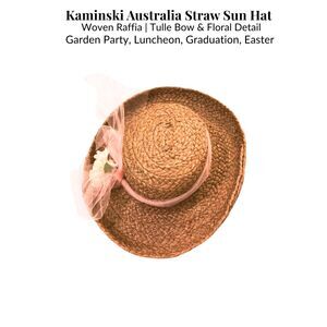 Kaminski Australia Straw Sun Hat | Woven Raffia | Tulle Bow & Floral Detail